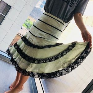 Anthropologie Odille Mint Lace Tiered Skirt